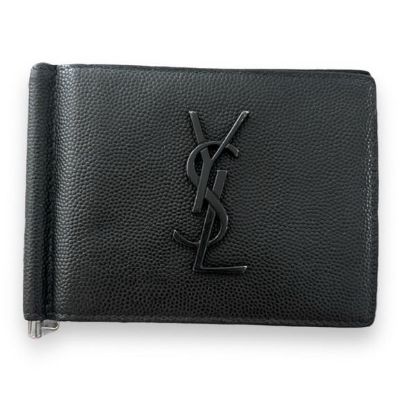 YSL Yves Saint Laurent Men’s Wallet w/ Money Clip & Black Metal Logo - Picture 1 of 13